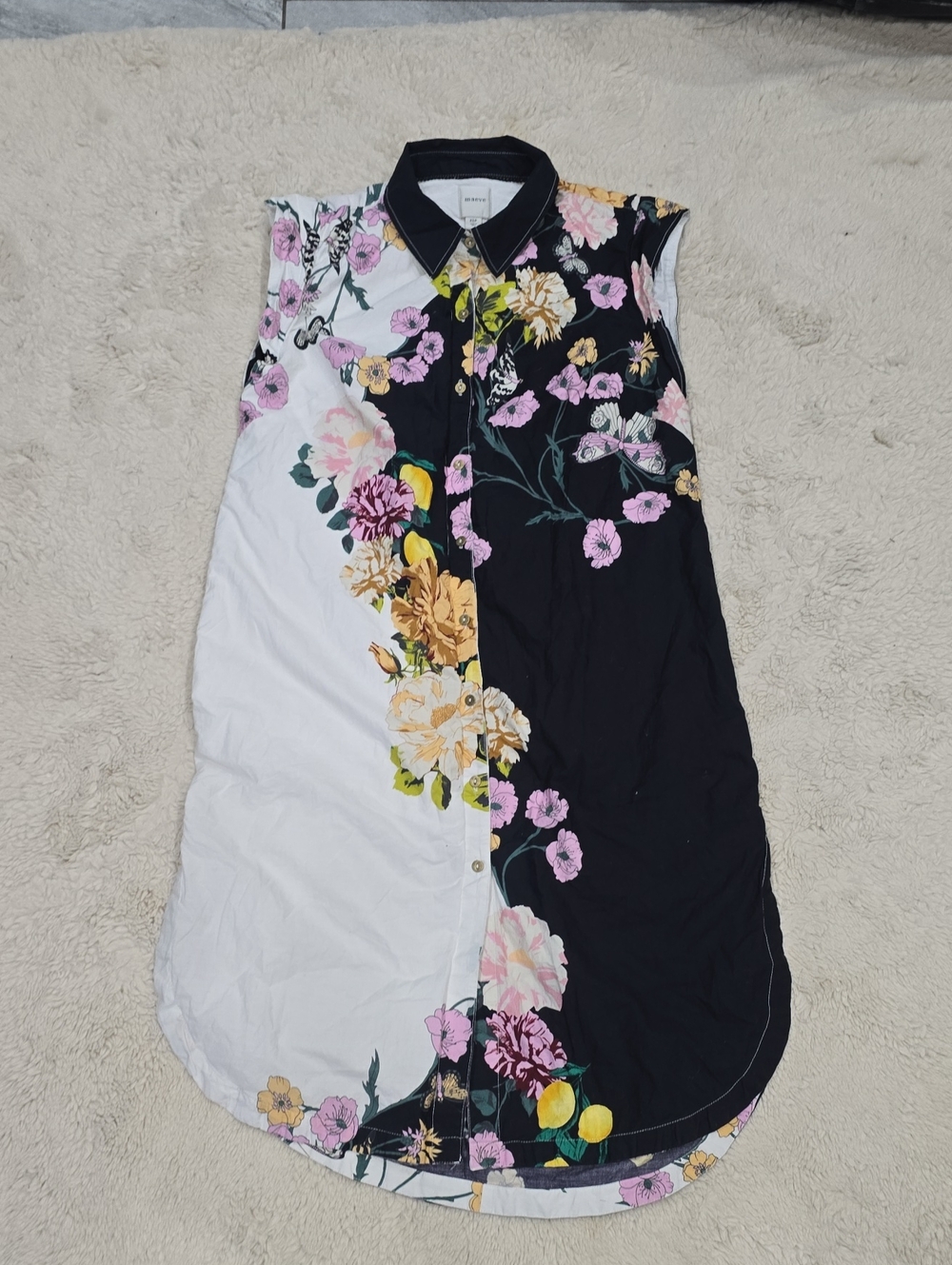 Maeve Black & White Floral Sleeveless Midi Shirt Dress